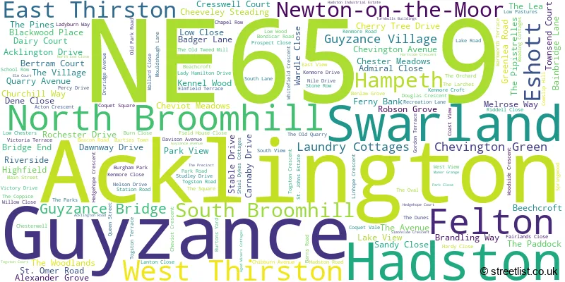 A word cloud for the NE65 9 postcode